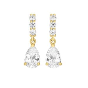 Boucles d'oreilles 14 mm, Or jaune et Zirconiums