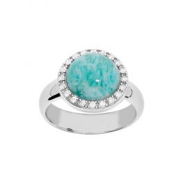 Bague Argent, Amazonite et Zirconiums, taille 54