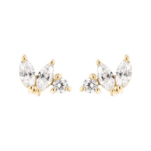Boucles d'oreilles Plaqué or et Zirconiums, 4 x 8 mm