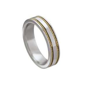 Bague acier bicolore 5 mm " Kabel", taille 62, Jourdan