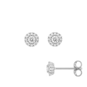 Boucles d'oreilles or blanc 5 mm, diamants synthétiques 0.18 carat