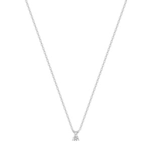 Collier or blanc, soliraire diamant synthétique 0.05 ct (2 mm)