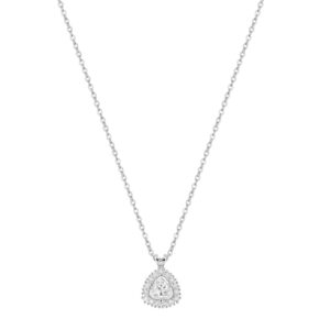 Collier or blanc, solitaire diamant synthétique Triangulaire accomagné 0.31 carat