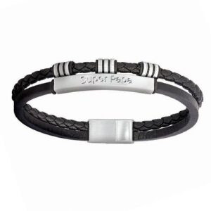 Bracelet "Super Papa" cuir et acier, Harvey Stone