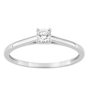 Bague or blanc, solitaire diamant synthétique 0.15 carat