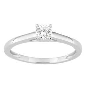 Bague or blanc, solitaire diamant synthétique 0.25 carat
