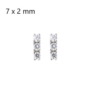 Boucles d'oreilles argent, barettes de 3 zirconiums, 7 x 2 mm