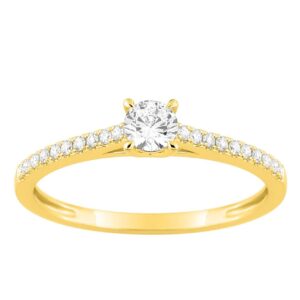 Bague or jaune, Solitaire diamants synthétiques acompagnés, 0.32 carat