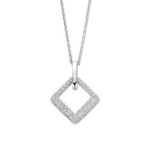 Collier argent et pavage zirconium, losange 13.5 mm