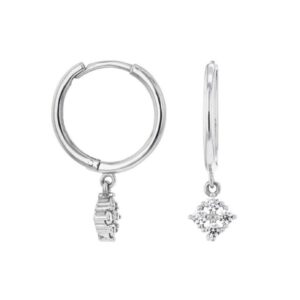 Crféoles argent Ø 14 mm et pampille 4 zirconiums