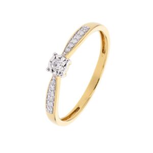 Bague or jaune solitaire accompagné diamant pastillé