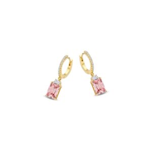 Boucles d'oreilles créoles avec pampilles, argent doré et zirconiums, Naiomy
