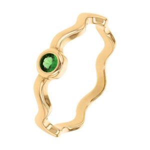 Bague zig zag lisse, plaqué or et pierre verte - ANAMILA