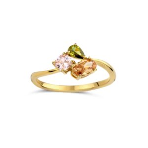 BAGUE ARGENT AVEC DORURE, zirconiums colorés