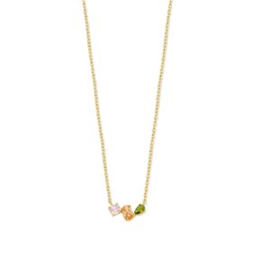 Collier Argent avec dorure, zirconiums colorés, Naiomy