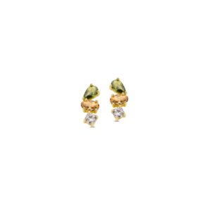 Boucles d'oreilles argent avec dorure, zirconiums colorés, Naiomy