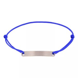 Bracelet gourmette homme, plaque acier brossé et cordon nylon bleu roi, Harvey Stone