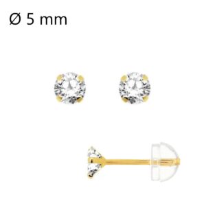Boucles d'oreilles or jaune 375/000, zirconiums Ø 5 mm