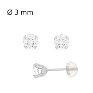 Boucles d'oreilles or blanc, zirconiums Ø 3 mm