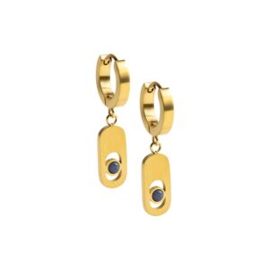 Boucles d'Oreilles, Acier Doré, Aventurine bleue, Ø 30 mm  Didyma