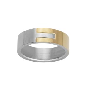 Bague homme acier et IPG doré 7 mm