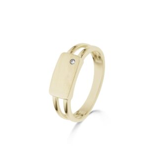 Bague chevalière femme, Or jaune brossé et diamant