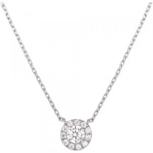 Collier or blanc et zirconiums, pendentif Ø 5 mm