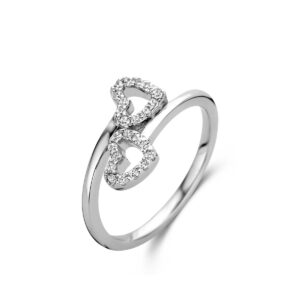 Bague Coeurs en Toi & Moi, argent et zirconiums