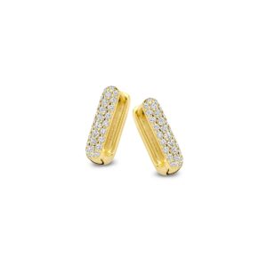 Créoles articulées Argent doré pavées de zirconiums, rectangulaires 13 x 9 mm, Naiomy