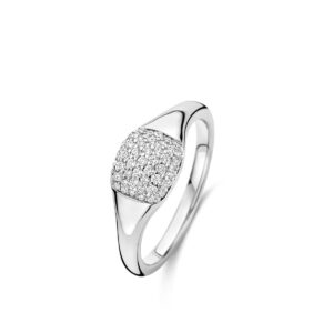 Bague argent et zirconiums , pavage coussin 8 x 8 mm, Naiomy