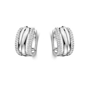Créoles articulées, argent et pavage de zirconiums, 14 x 10 mm, Naiomy