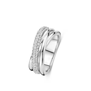 Bague argent entrelacée, pavage zirconiums bombé, Naiomy