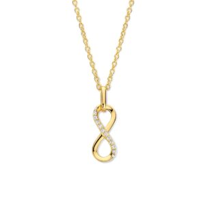 Collier argent doré et zirconiums, sigle infini 15 x 6 mm, Naiomy