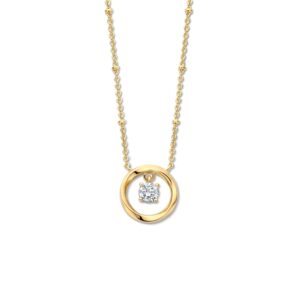 Collier argent doré Cercle Ø 14 mm et zirconium Ø 5 mm, Naiomy