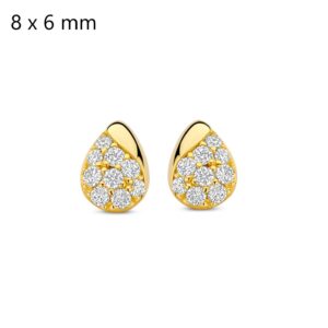 Boucles d'oreilles argent doré et zirconium, Gouttes 8 x 6 mm
