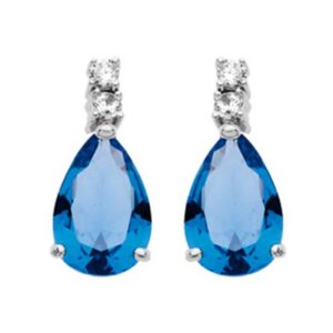 Boucles d'oreilles pendantes 18 mm, Argent, Zirconiums et verre bleu