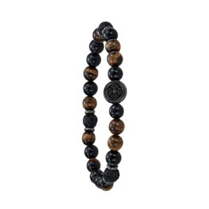 Bracelet "Yasur", Oeil de Tigre, Pierre de Lave et Agate noire, Jourdan
