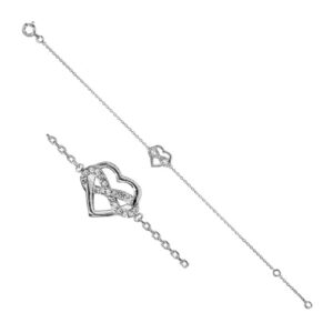 Bracelet Coeur & sigle Infini 12 x 8 mm, argent et zirconiums