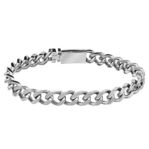 Bracelet gourmette 8 mm acier, 21 cm, Harvey Stone