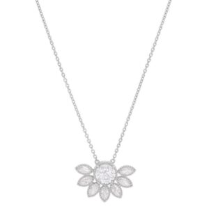 Collier Argent et Zirconiums, Pendentif 1/2 Fleur