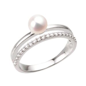 Bague Solitaire Argent, Perle de culture et Zirconiums, taille 58