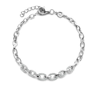 Bracelet Argent, maillons entrelacés, Zirconiums, Naiomy