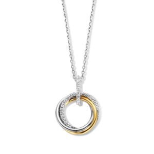 Collier 3 Anneaux, argent et dorure, zirconiums, Naiomy