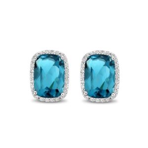 Boucles d'oreilles argent, Topaze bleu, zirconiums, Naiomy
