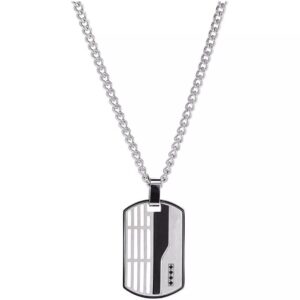 Collier Plaque Acier 33 x 21 mm, Zirconiums noirs, Harvey Stone