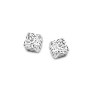 Boucles d'Oreilles Argent, Zirconiums carrés 4 mm, Naiomy