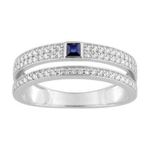 Bague or blanc, saphir et zirconiums