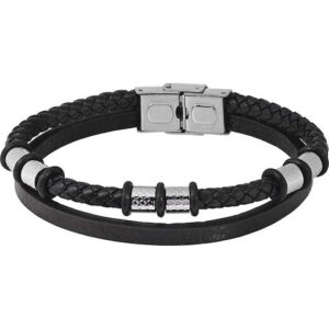 Bracelet double tresse cuir, harvey stone