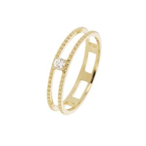 Bague double anneaux, 4 mm, Plaqué or et zirconium, Sully