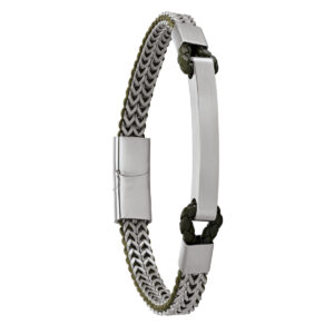 Bracelet "Donovan", cordelette, cuir kaki et acier, Jourdan